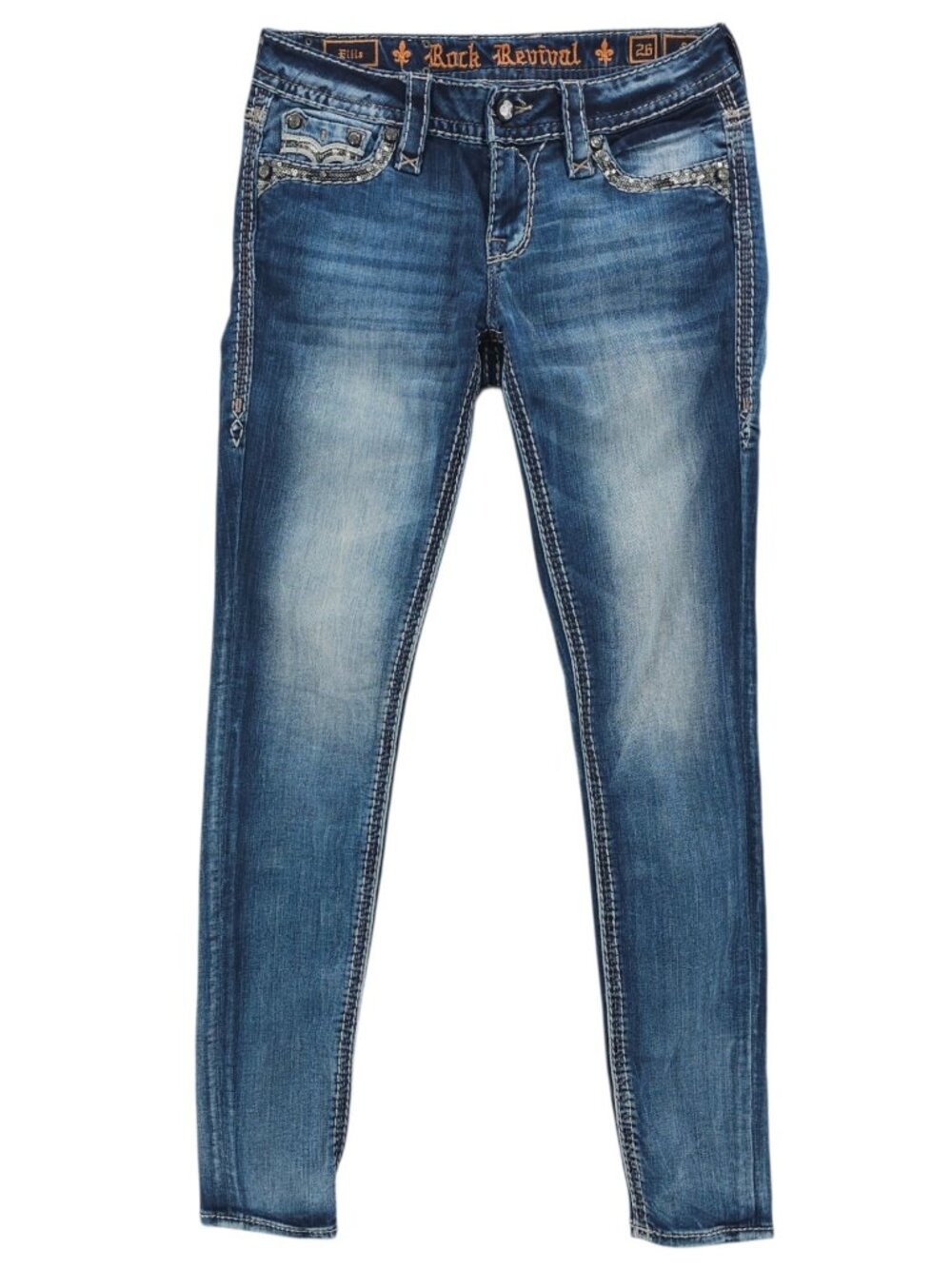 ROCK REVIVAL Eilis Skinny Blue Jeans Sequin Embellished Size 26